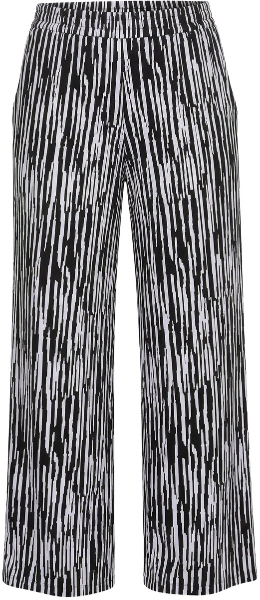 Ulla Popken - Dames - Slinky broek strepen wijde pijpen elastische tailleband - Zwart - Maat 46+