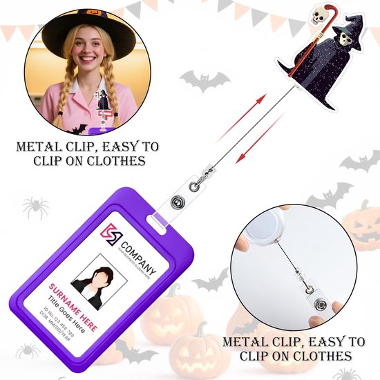 10 Stuks Halloween Zuster Badge Reel - Grappige ID Badge Houder met Inklapbare Clip voor Onderwijs, Kantoor en Zorgprofessionals — afbeelding 2