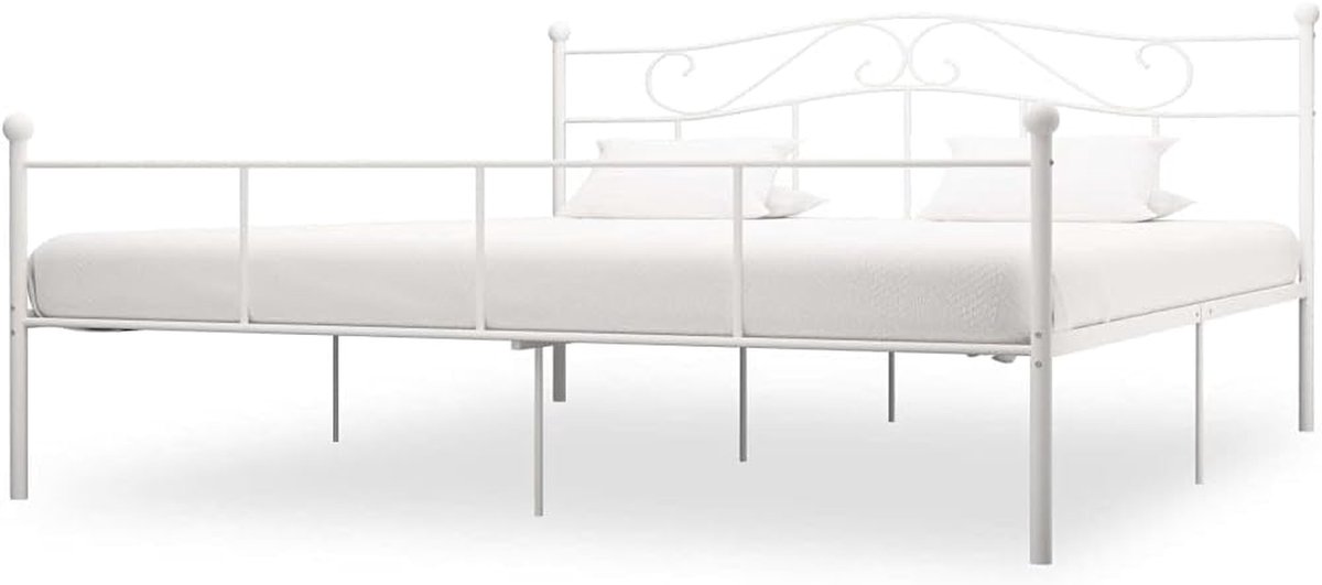 Metalen Bedframe - Lattenbodem Bed - Slaapkamer Inrichten - Solide Constructie - 180 x 200 cm - Wit