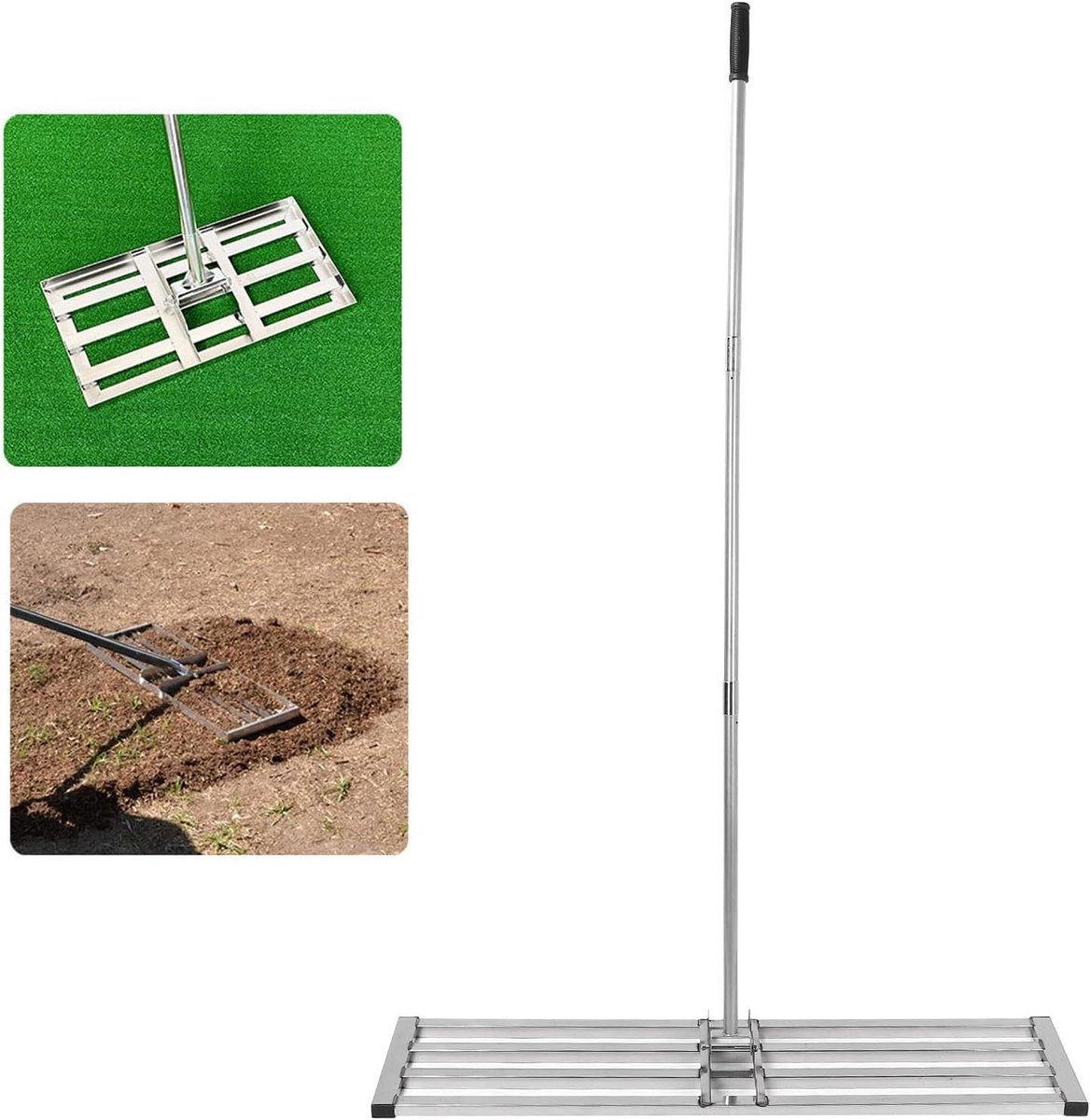 Gazon Nivelleerhark - Tuin Egaliseerhark - Gazon Onderhoud - Roestvrij Staal Constructie - 120 x 26 cm - Zilver
