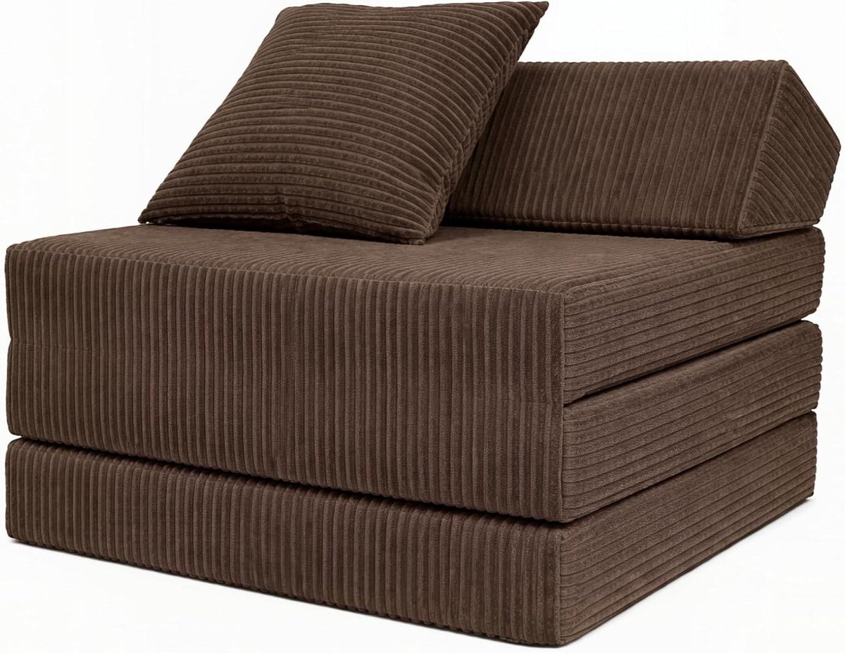 Vouwmatras met Hoofdeinde - Logeerbed Matras - Gasten Ontvangen - Inclusief Kussen - 200x70x10 cm - Chocoladebruin
