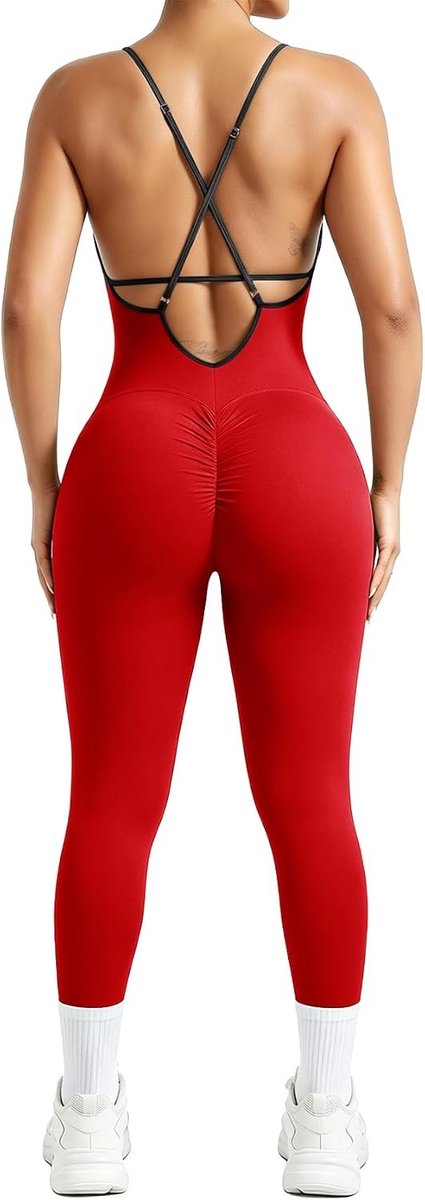 Dames Sportieve Rugloze Jumpsuit met Scrunch en Verstelbare Spaghettibandjes voor Yoga, Fitness en Casual Gebruik