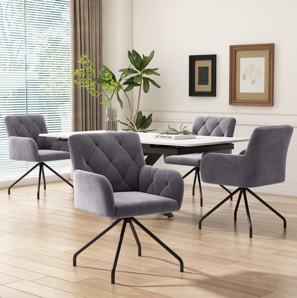 COVREO Eetkamerstoel 49x49x85 cm donkergrijs, velvet met armleuningen