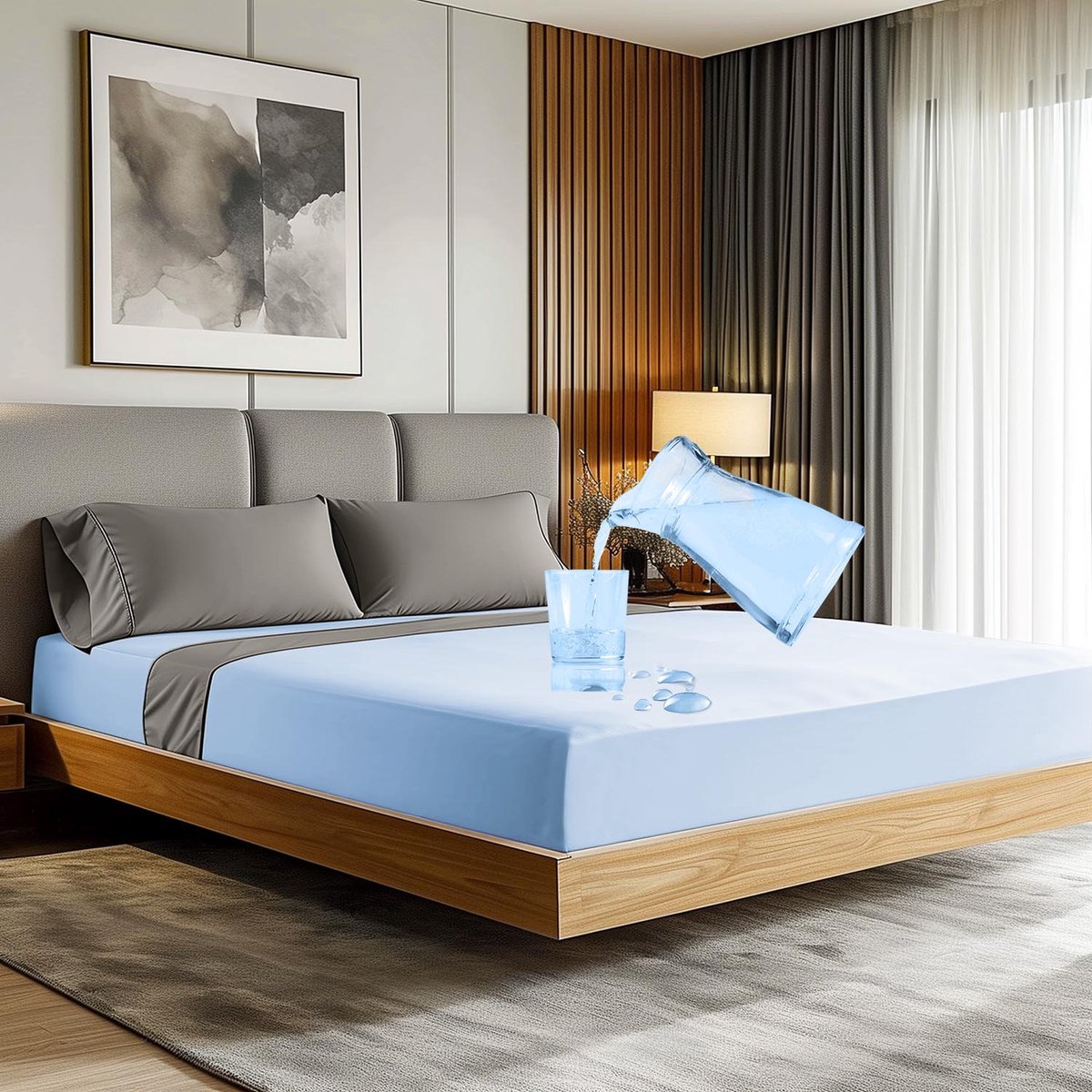 Beschermend Hoeslaken 140x200cm Blauw - 2-in-1 Matrasbeschermer