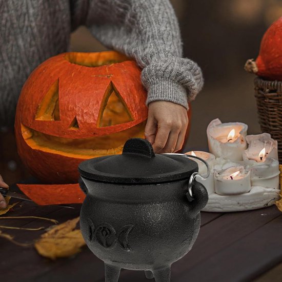 Halloween Ketel - Heksenketel Gietijzeren Ketel - Decoratie en Rituelen - Met Deksel en Handgreep — afbeelding 5