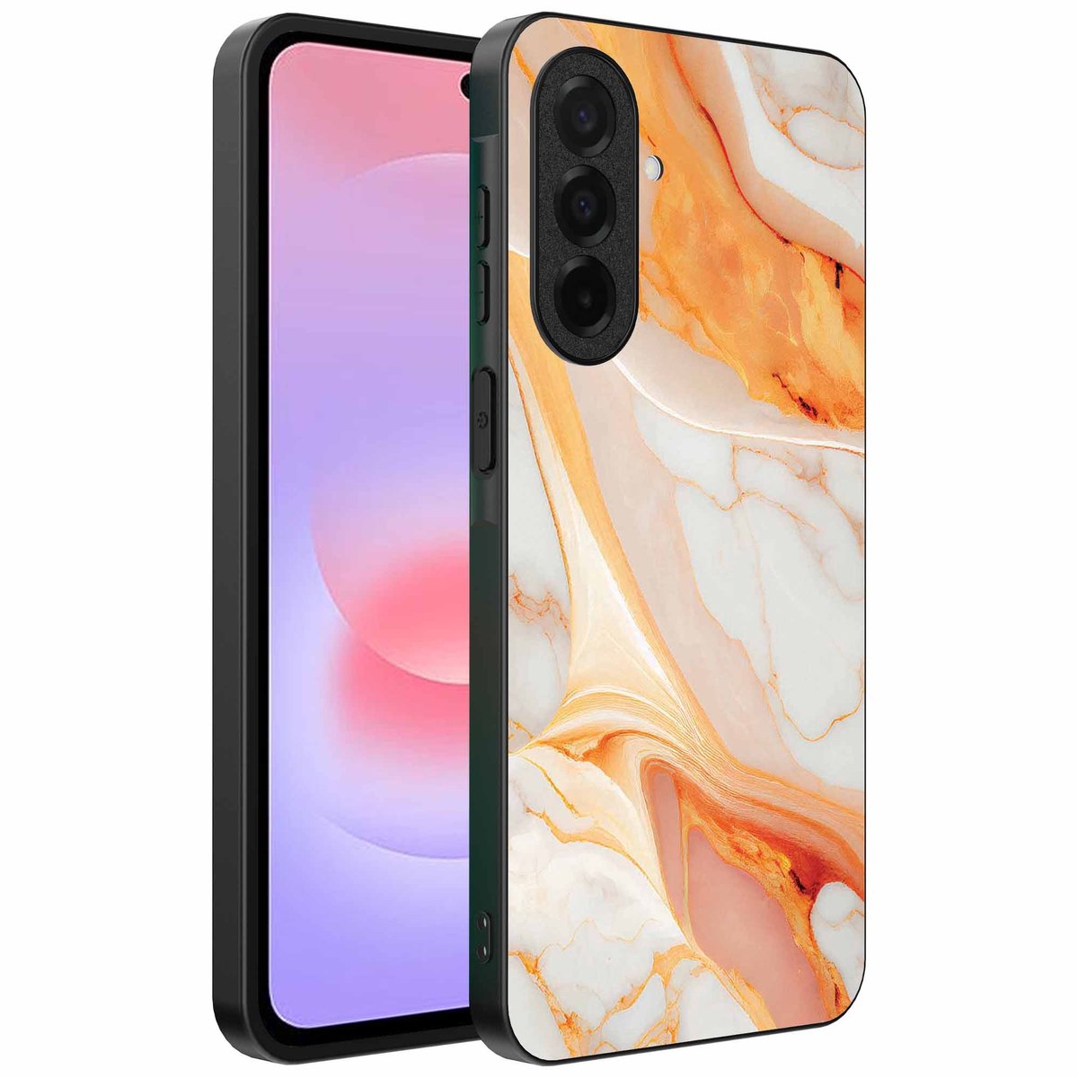 Geschikt voor Samsung Galaxy A37 Telefoonhoesje met marmer opdruk - TPU backcover case marble design - Oranje - Smartphonica geschikt voor Samsung Galaxy A37