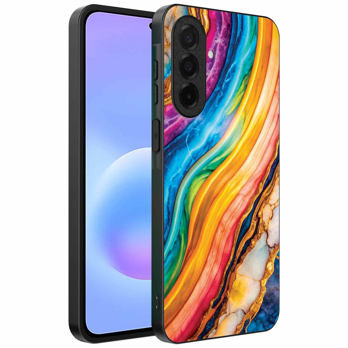 Geschikt voor Samsung Galaxy A57 Telefoonhoesje met Regenboog Goud Marmer Opdruk - TPU Backcover Case Rainbow Gold Marble Design - Smartphonica geschikt voor Samsung Galaxy A57