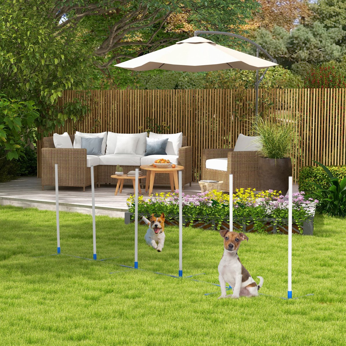 COVREO Slalom trainingsset 305x60x94 cm wit, kunststof met draagtas