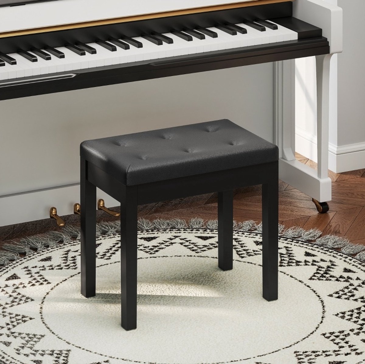 COVREO Pianobank 55x34x50 cm zwart, kunstleer met opbergruimte