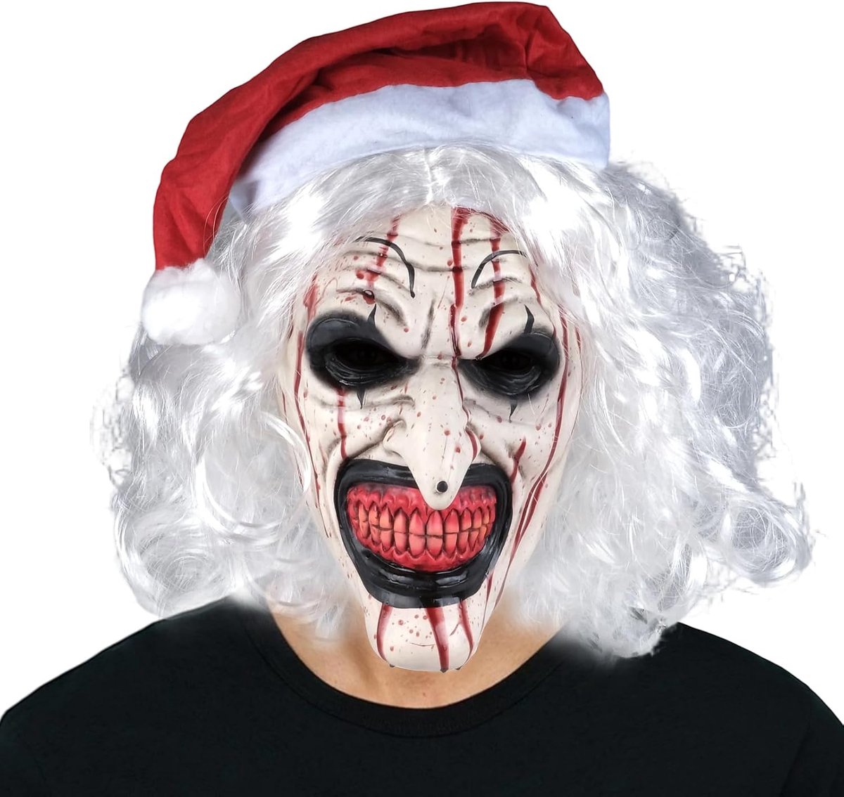 Masker Terrifier Kunst het Clown Masker, Latex Enge Clown Maskers met Haar & Kerstman Hoed Realistische Volledige Hoofd Horror Kwaad Maskers voor Halloween Maskerade Carnaval