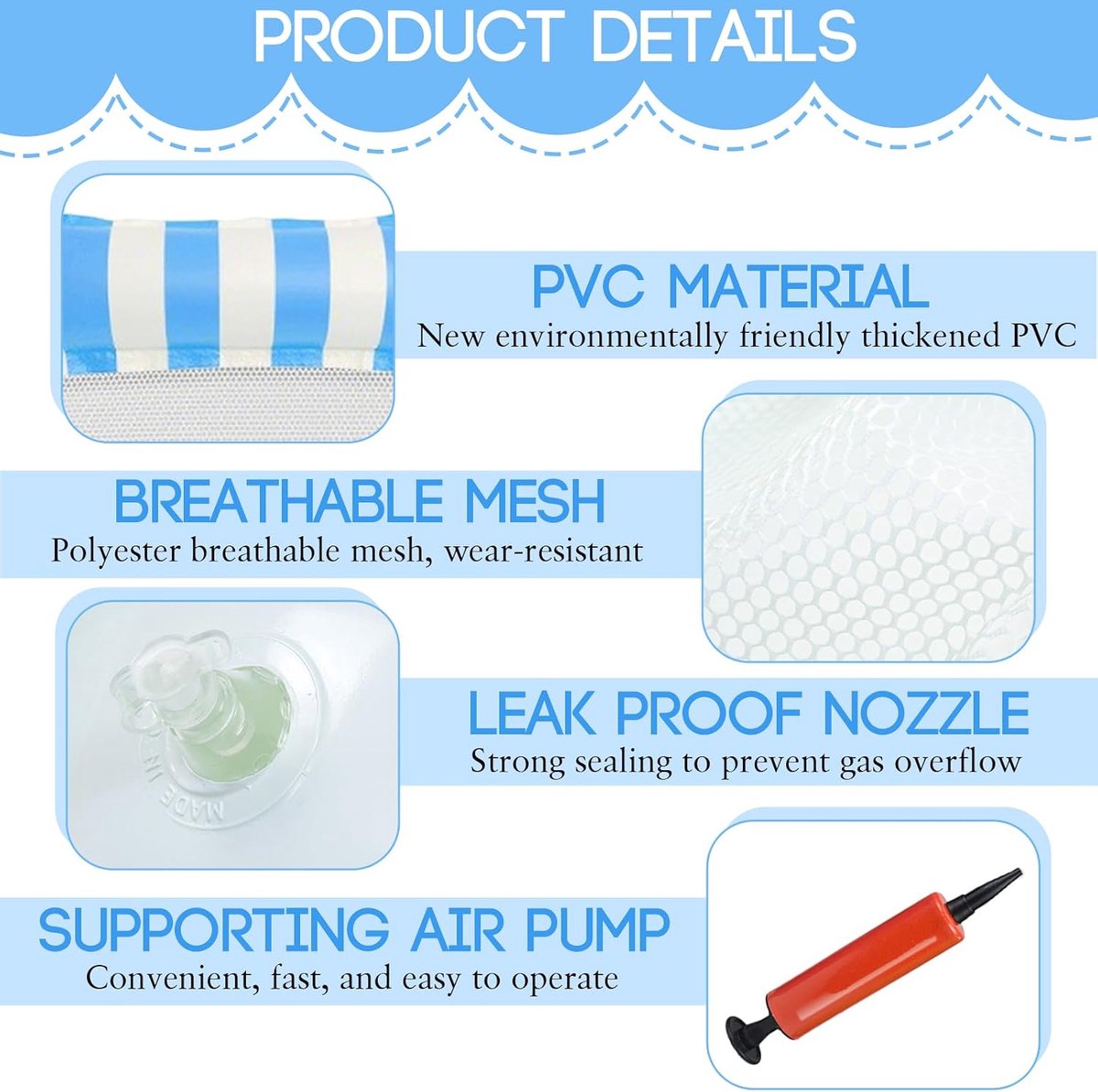 drijvende hangmat, 4-in-1, lichtblauw, luchtmatras, zwembad, opblaasbare waterhangmat, zwembed, hangmat, water met net en opblaasbare pomp, ligmat voor volwassenen
