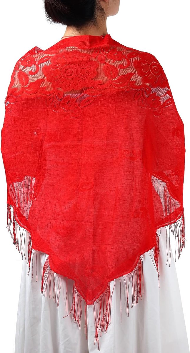 Kanten sjaal voor dames, bloemen, kanten sjaal met kwastjes, elegante driehoekige Mantilla Sacrves voor feest