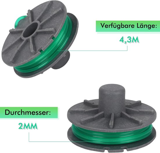 draadspoel 5309-20 geschikt voor Gardena Turbotrimmer PowerCut Plus 650/30 (artikelnummer 9811/9811-20), reservedraadspoel 4,3 m lengte Ø 2 mm (6 stuks) — afbeelding 2