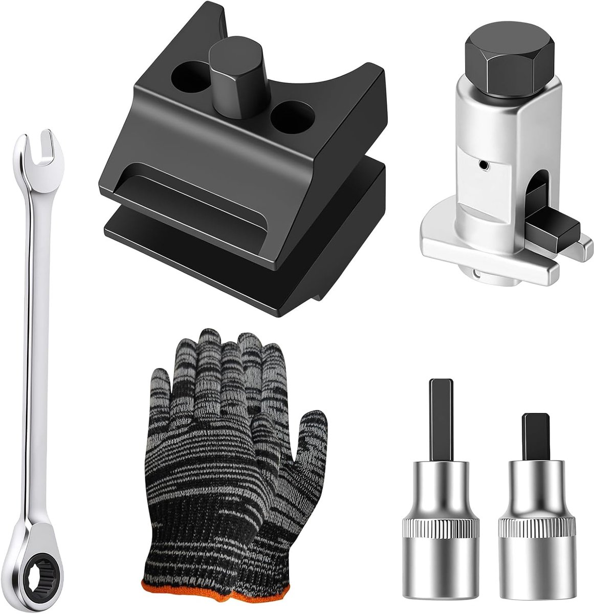 Veerpootspreiderset, veerspanner auto met handschoenen en moersleutel, asmanchetten, spreider, wiellagers, gereedschap, universeel inzetbaar, schokdemperreparatie voor auto's, SUV's en