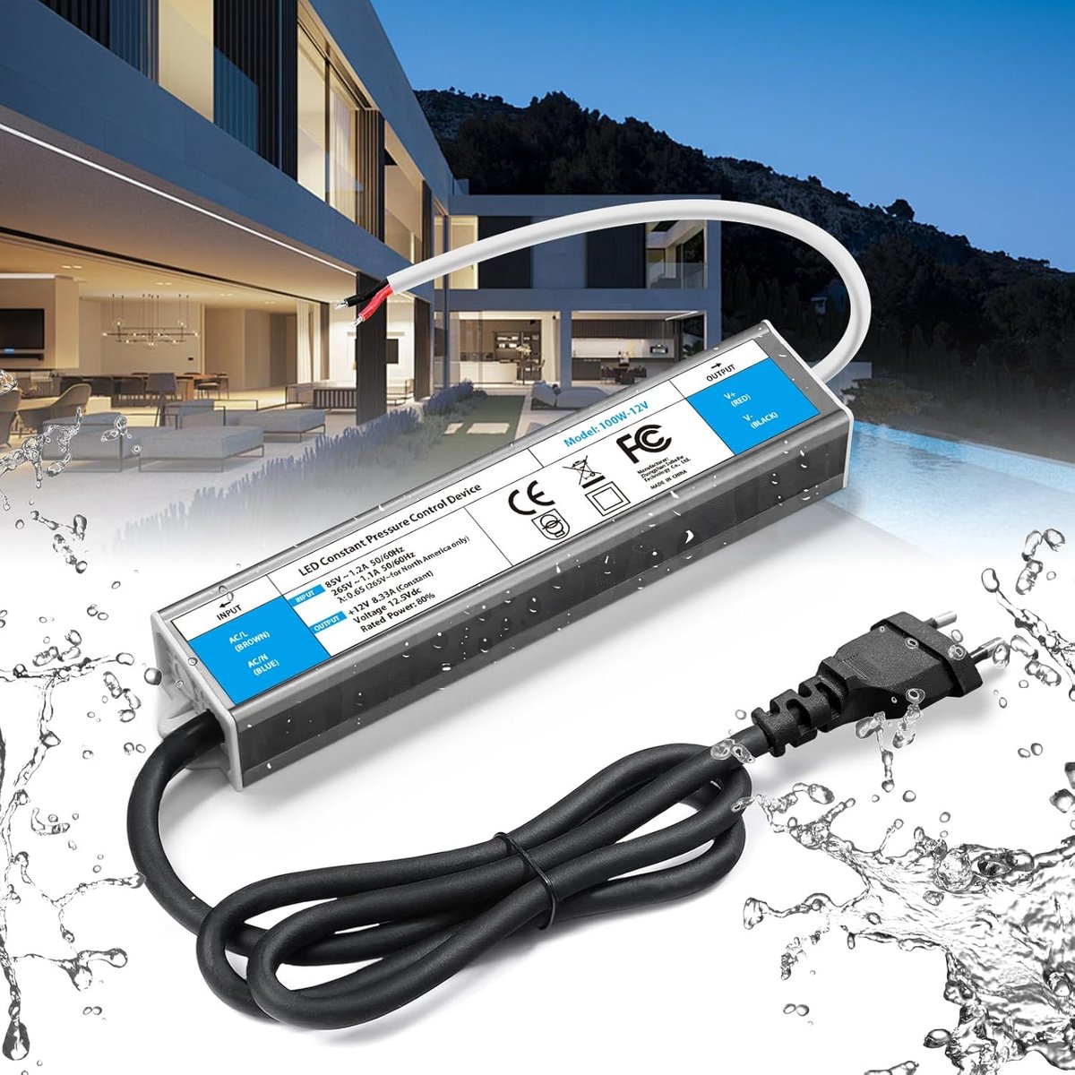 Transformator LED 220V aan 12V 100W 8,3A Outdoor Waterdichte IP67 Voeding 220V aan 12V DC Driver Low Voltage Constant Current Controller, Geschikt voor LED Strip Lights
