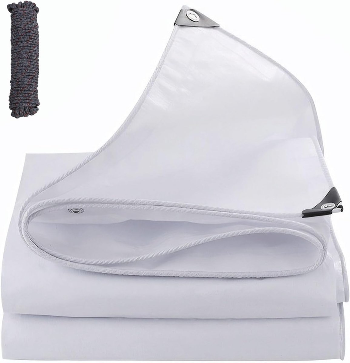 waterdicht, met ingestanste ringen, wit zeil van 180 g/m² PE, uv-bestendig, weerbestendig, scheurvast, voor tuinmeubelen, zwembad, auto, boot, camping (wit, 2 x 4 m)