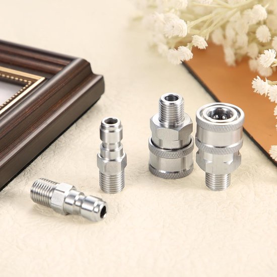 4 Stuks Hogedrukreiniger Koppeling, NPT 1/4 Inch Roestvrij Staal Quick Connect Fittings Man Vrouw Hogedrukreiniger Accessoires (Externe Draad) — afbeelding 2