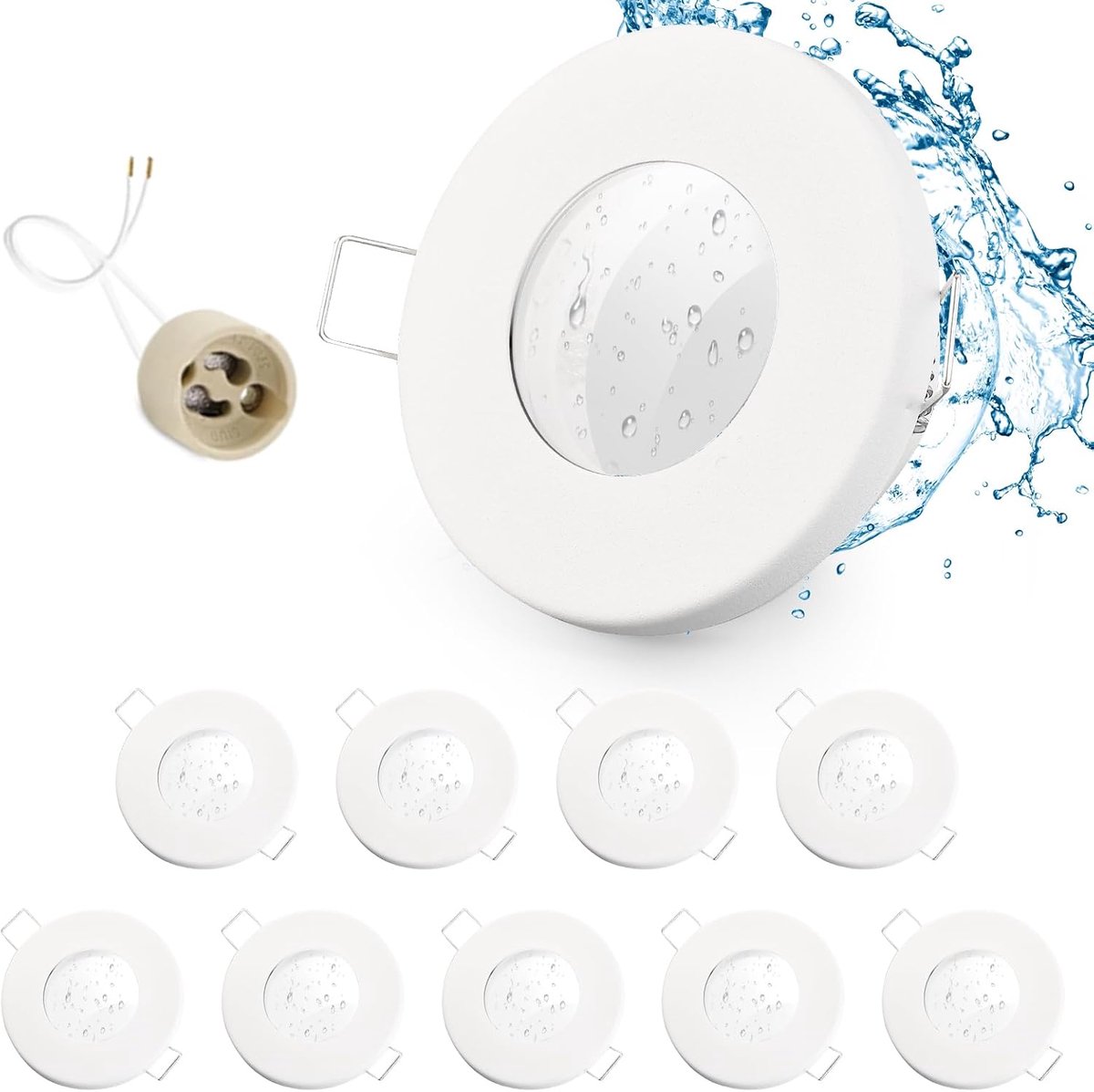 10 x Led-inbouwspot IP65 inclusief GU10 houder, draaibaar LED-spot, ijzer, mat wit, badkamer inbouwrames, rond vlak, inbouwspots, gatmaat 68 mm voor buiten - binnengebieden.