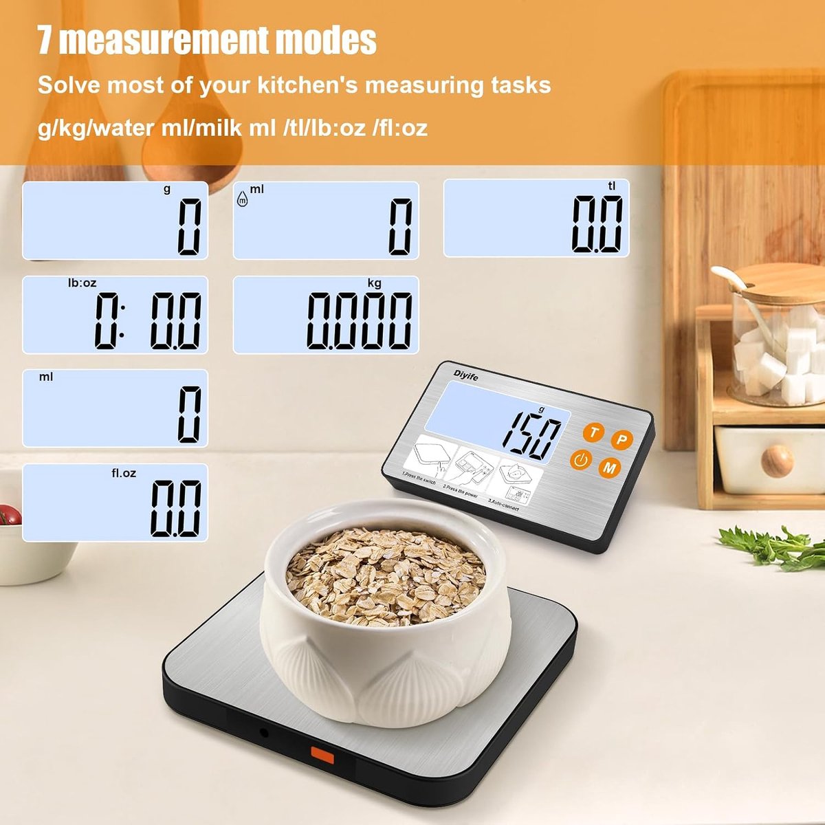 SnelShoppen - Digitale Keukenweegschaal 15 kg - RVS Voedselweegschaal met Achtergrondverlichting LCD Display - Liquid Meting en Tellen Functie - Perfe