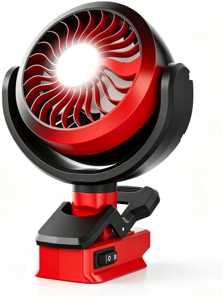 accu-clipventilator compatibel met Milwaukee M18 18V (zonder batterij) met LED-verlichting voor bouwplaatsen in de openlucht, camping, kluswerk, werkplaatsen, tenten en soortgelijke