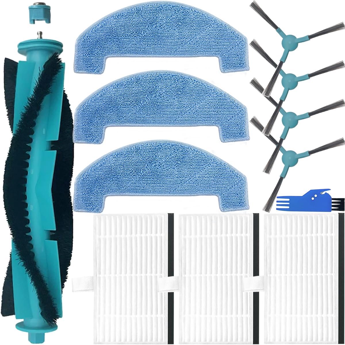 Parts for Ultenic D10 Robot Vacuum Cleaner with 1 x Main Brush, 4 x Side Brushes, 3 x Hepa Filters, 3 x Mop Cloths Attachment Set Roller Edge Brush Mopping Pad Accessories Kit