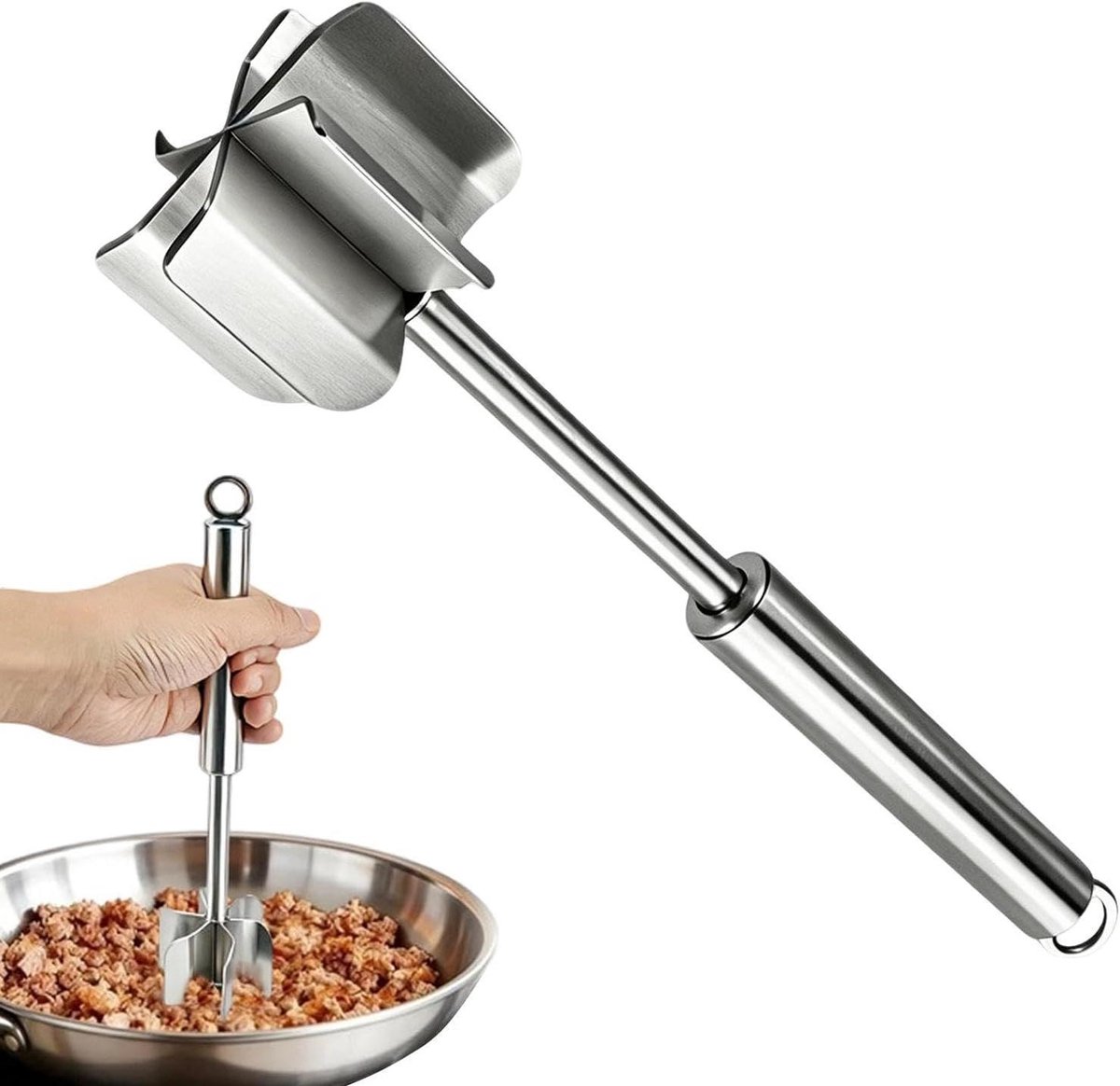 Vlees Hakker - Hamburger Chopper - Vlees Bereiden - Roestvrijstalen Ontwerp - 28 x 7 x 7 cm - Zilver