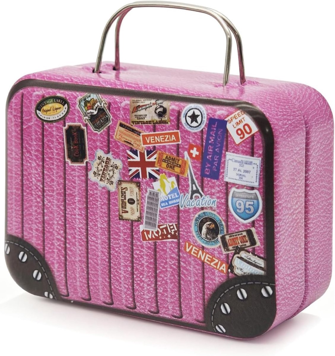 Mini reiskoffer geldgeschenk verpakking voor bruiloft met handvat voor snoep geldgeschenken 7,5 x 5,5 x 3,5 cm (Roze)
