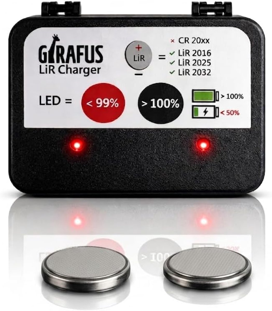 Button cell oplader LIR-2032/2016/2025 - USB - Inclusief 2x LiR2032 batterijen - Bespaar op wegwerpbatterijen - ShopVlot