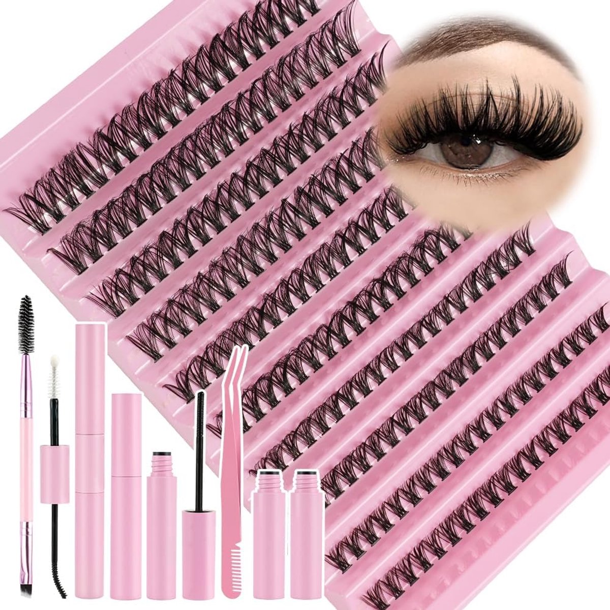 Individuele wimpers, 200 stuks clusterwimpers, D-krul, 8-16 mm, doe-het-zelf wimperextensies, set met binding en zegel, 40D individuele wimperextensies, beginnersset