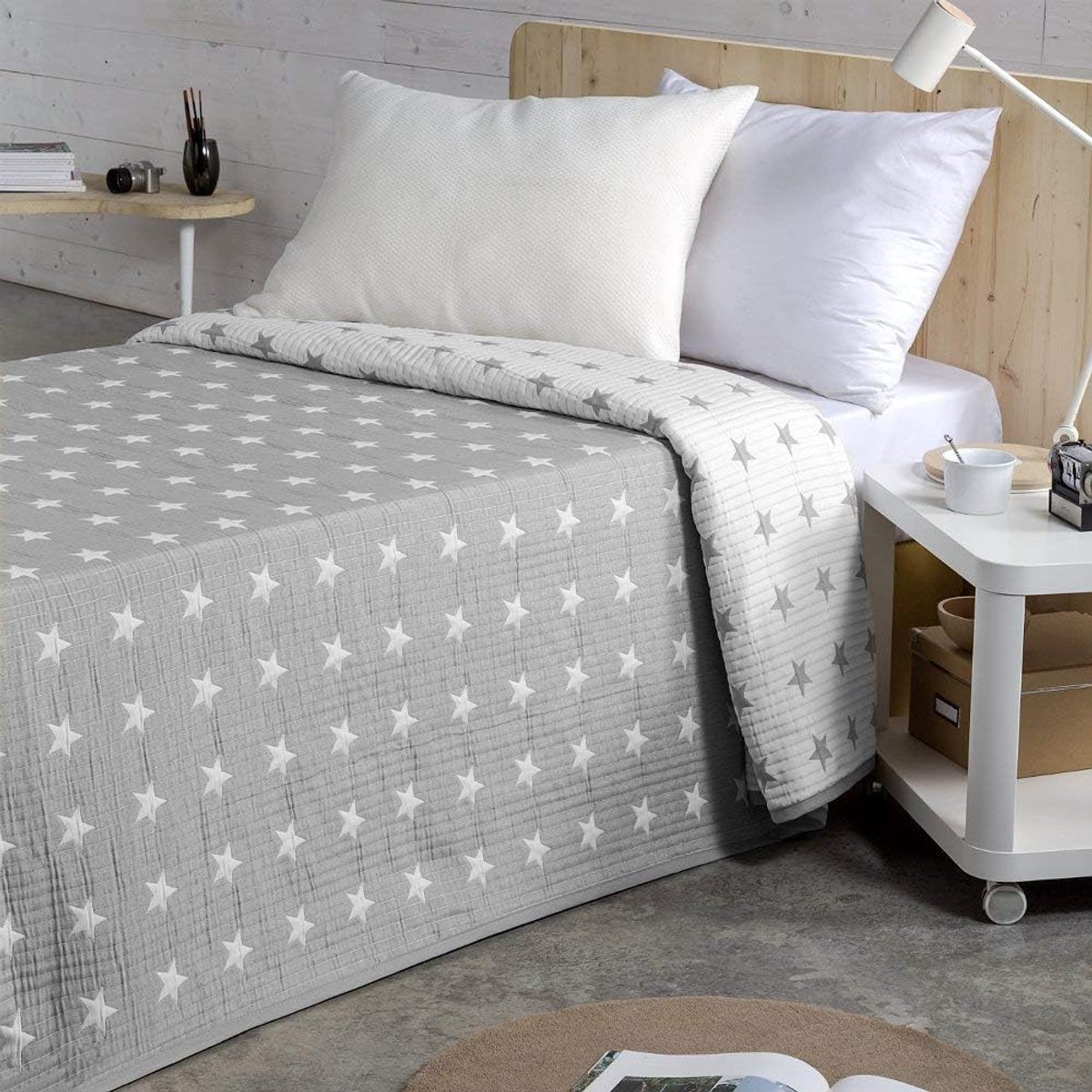 Lichte sprei Sofia 10 voor eenpersoonsbed 105 cm | sprei sterren bed 105 | sprei, 200 x 270 cm, grijs