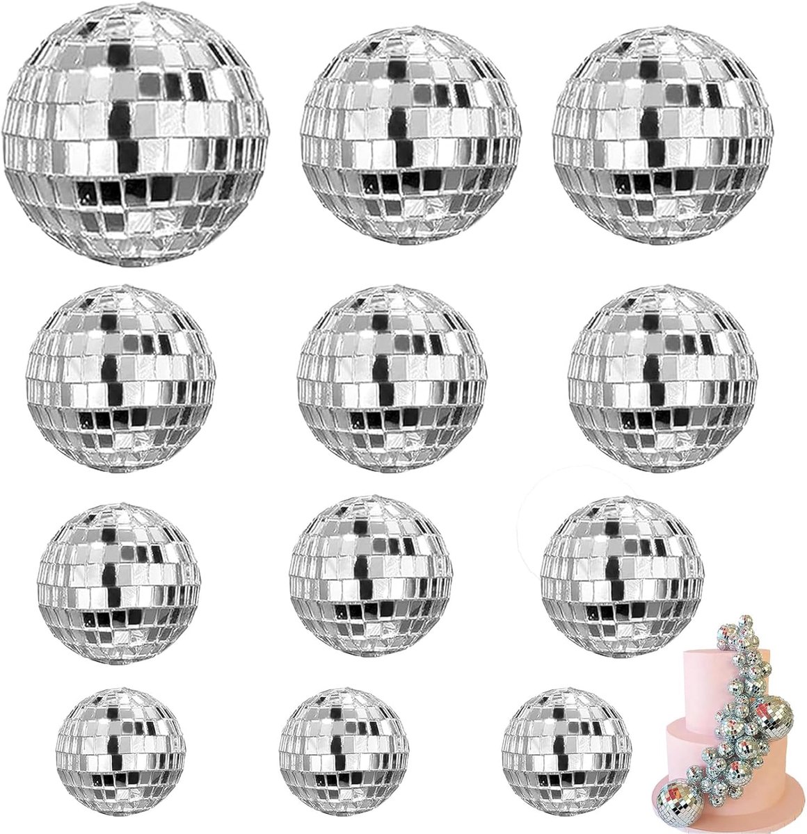 – discoaccessoires voor taart, discofacetbal, ideaal voor feestjes en verjaardagen met het thema van de jaren 80 (set van 12 stuks)
