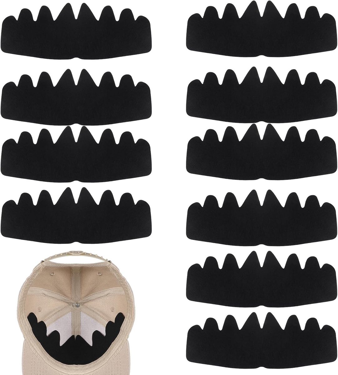 10 stuks honkbalhoed, zweetvoering, herbruikbare flexibele hoedvormer, inlegvoeringen, beschermer, wasbare en niet-klevende caps, verstijfkussen voor hoeden tegen zweet en geur, unisex alle soorten