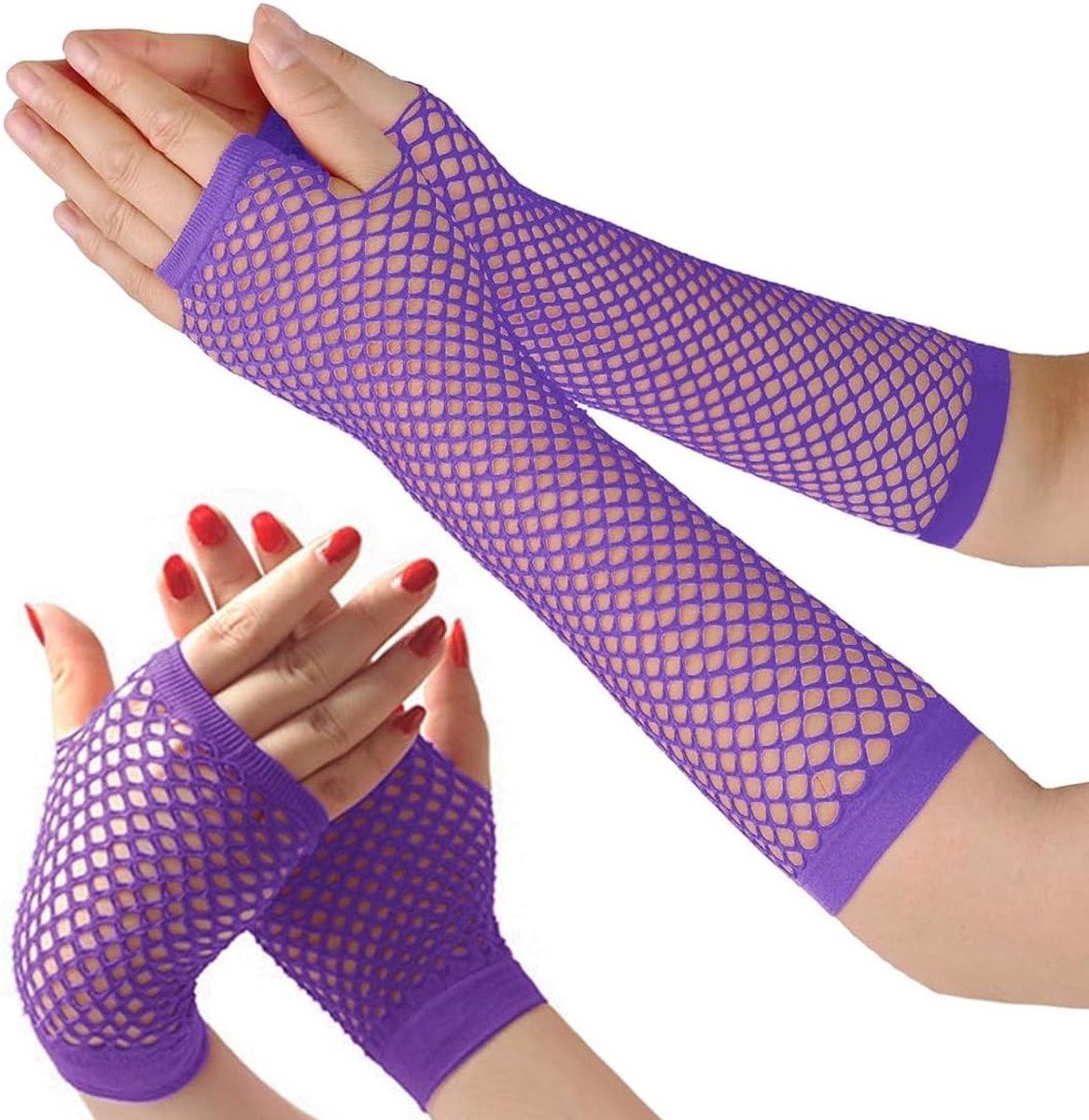 2 Paar Net Handschoenen voor 80s Kostuum en Avondkleding - Retro Accessoires voor Feestjes