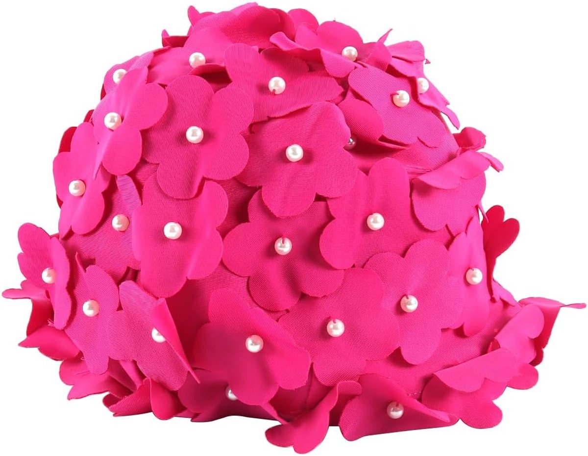 Bloem badmuts, dames retro bloemen bloemblaadjes strass hand held badmuts (Rose Pink)