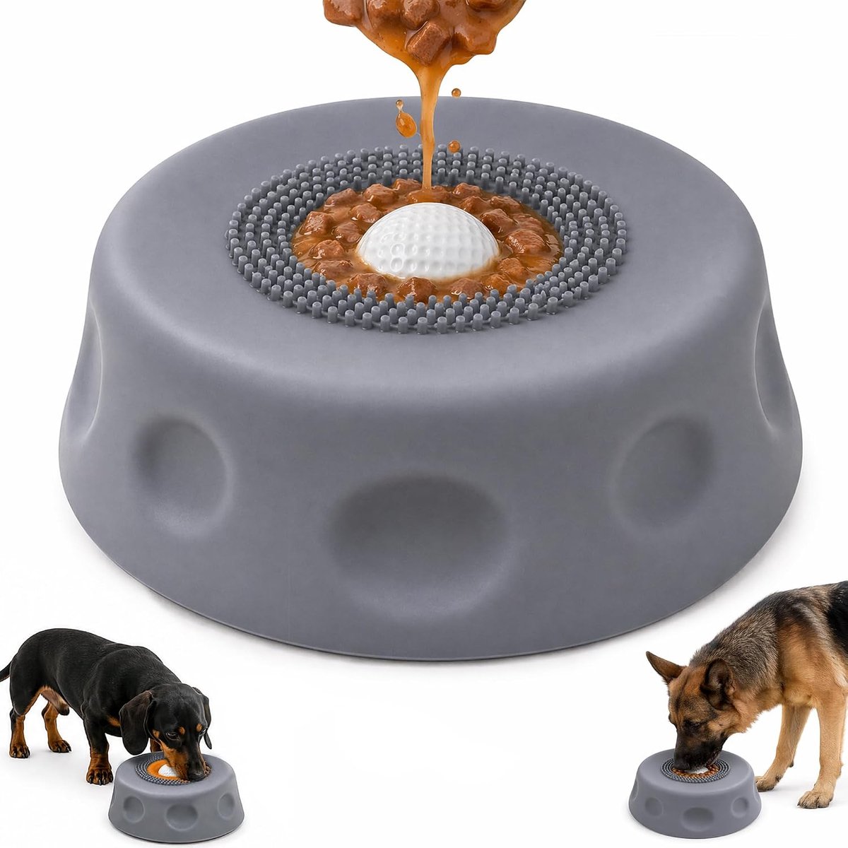 Lekbal voor honden voor vloeibare lekkernijen, siliconen likspeelgoed met geïntegreerde draaibal voor honden en katten