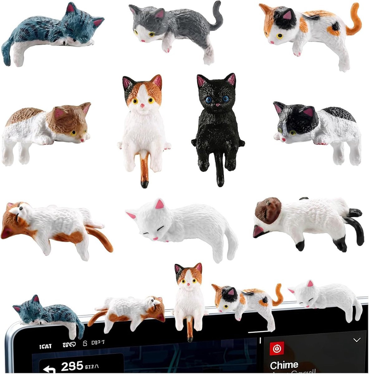 Mini kattenfiguren set van 10 - hoogwaardig PVC - handgemaakt - stressverlichting voor bureau - ShopVlot