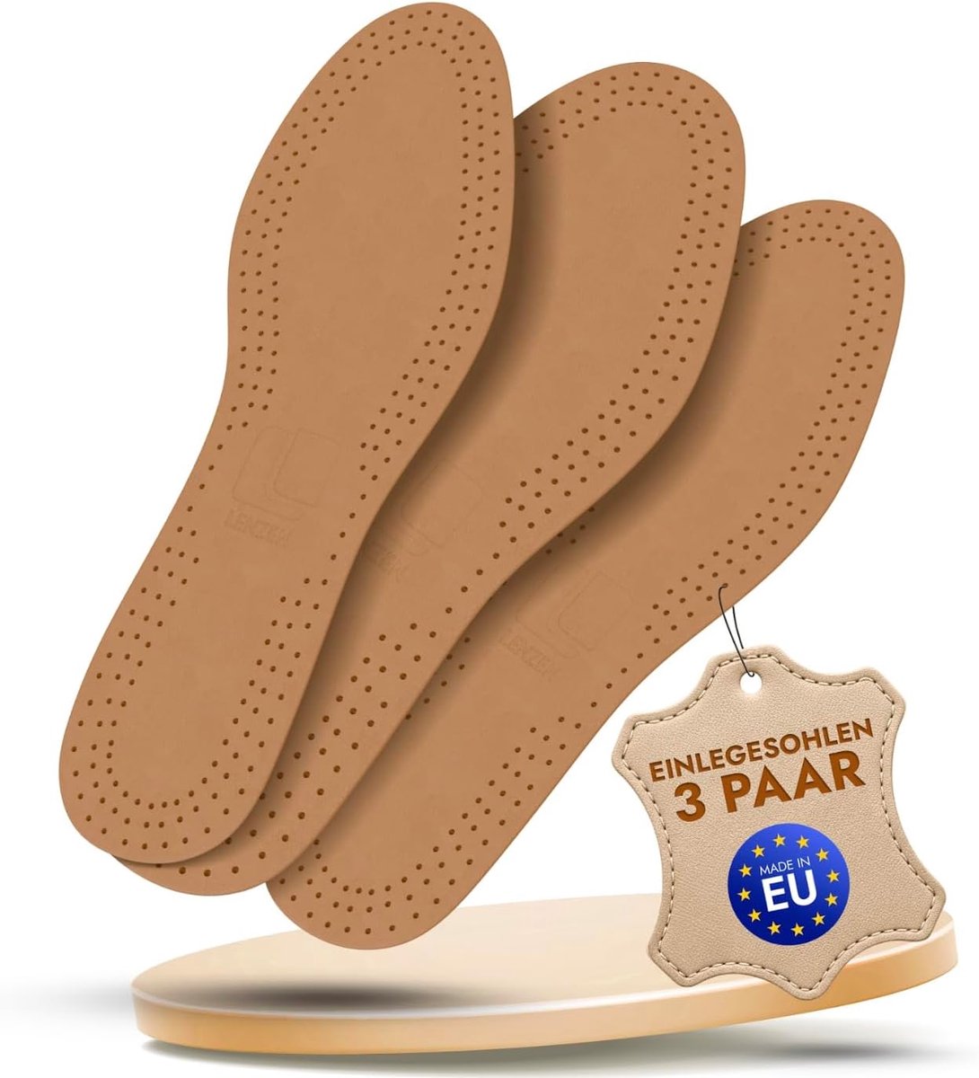 3 paar echte leren schoenzolen met actieve kool | Schoenzool met geurcontrole | Ademend, Beige, 38 EU