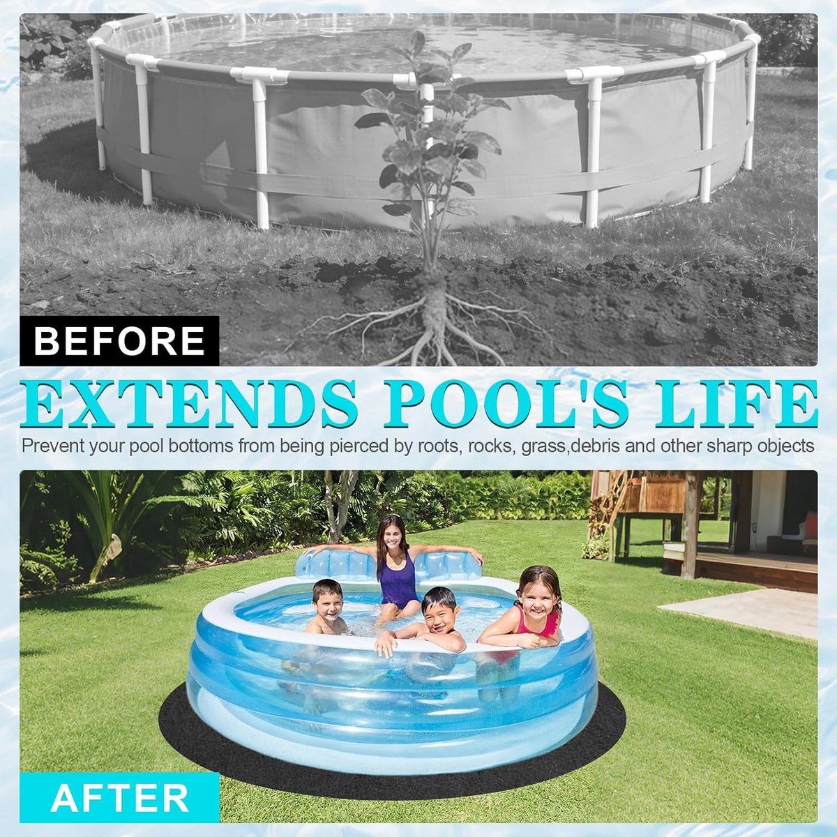 Zwembadonderlegger, outdoor, ronde vloerbeschermingsmat, zwembadonderlegger voor outdoor whirlpools zwembad, vloerfolie (3,7 m)