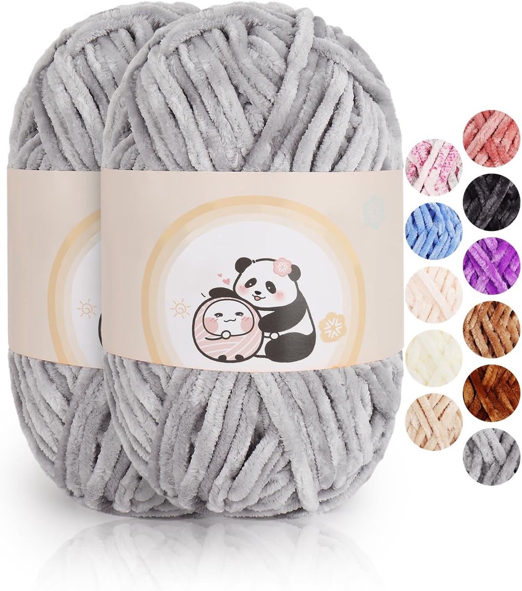 200g warme chenillewol voor het breien, pluizige dikke garen voor handbreien, fluwelen velvet babywol voor haken, zachte pluchewol voor amigurumis babydeken, lichtgrijs