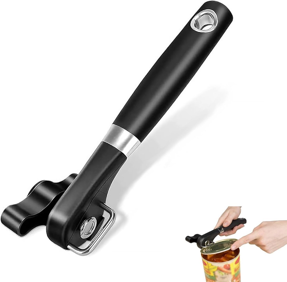 SnelShoppen - Handmatige Blikopener Zonder Scherp Randen, RVS Potopener met Schroefdop, Handheld, Voor Alle Soorten Voedsel in Blikken, Voor Familie,