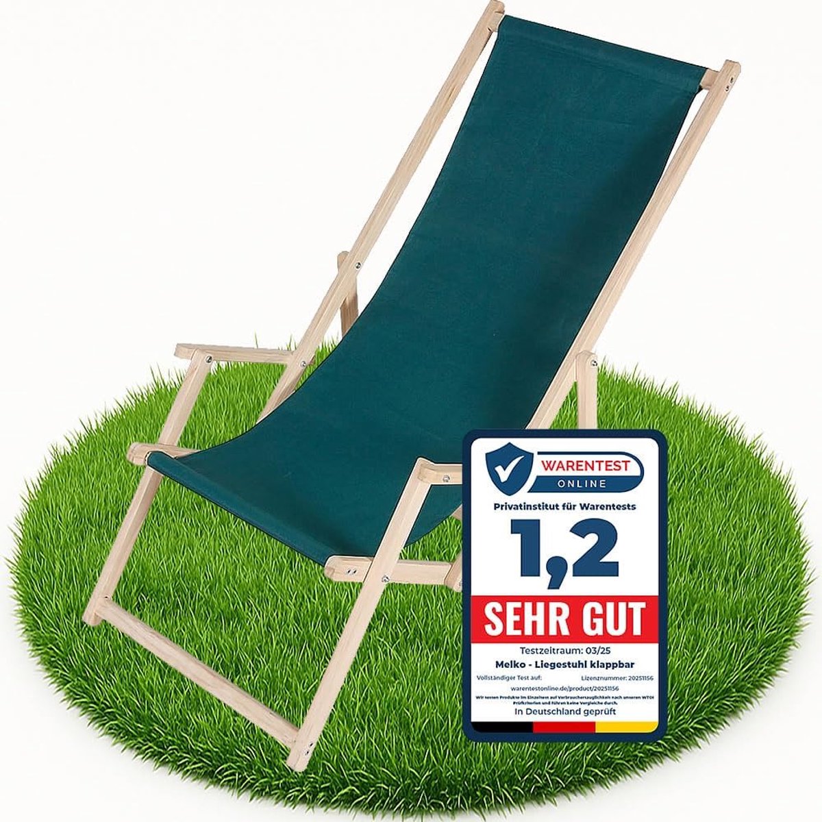 SnelShoppen - Vouwstoel Hout Houten Ligstoel Strandstoel Groen - Verstelbaar, Opvouwbaar, Comfortabel voor Tuin, Camping, Strand en Feest