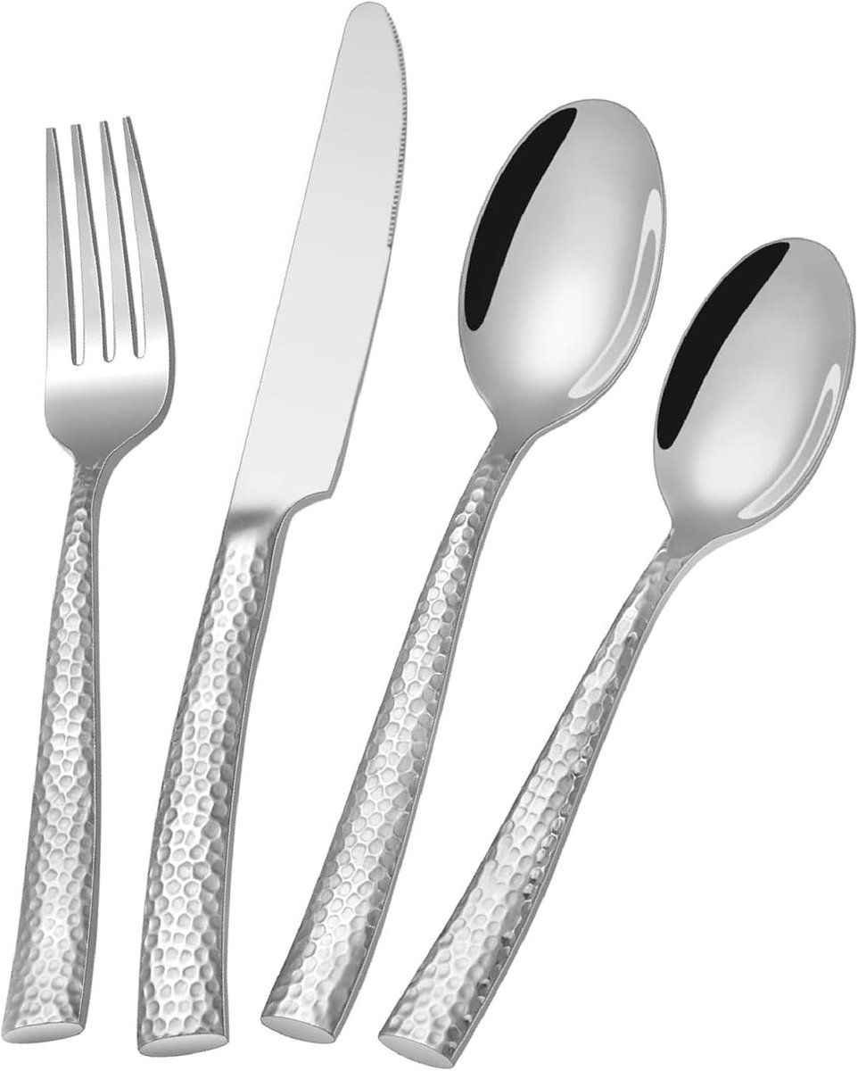 gehamerde bestekset, 24-delige roestvrijstalen bestekset voor 6 personen, spiegelende besteksets voor thuisrestaurants