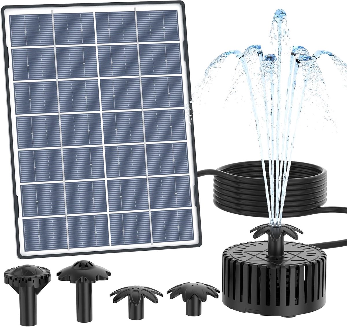 AISITINFontein op zonne-energie, 4,5 W glasfontein met 3 m kabel, waterpomp met 4 effecten