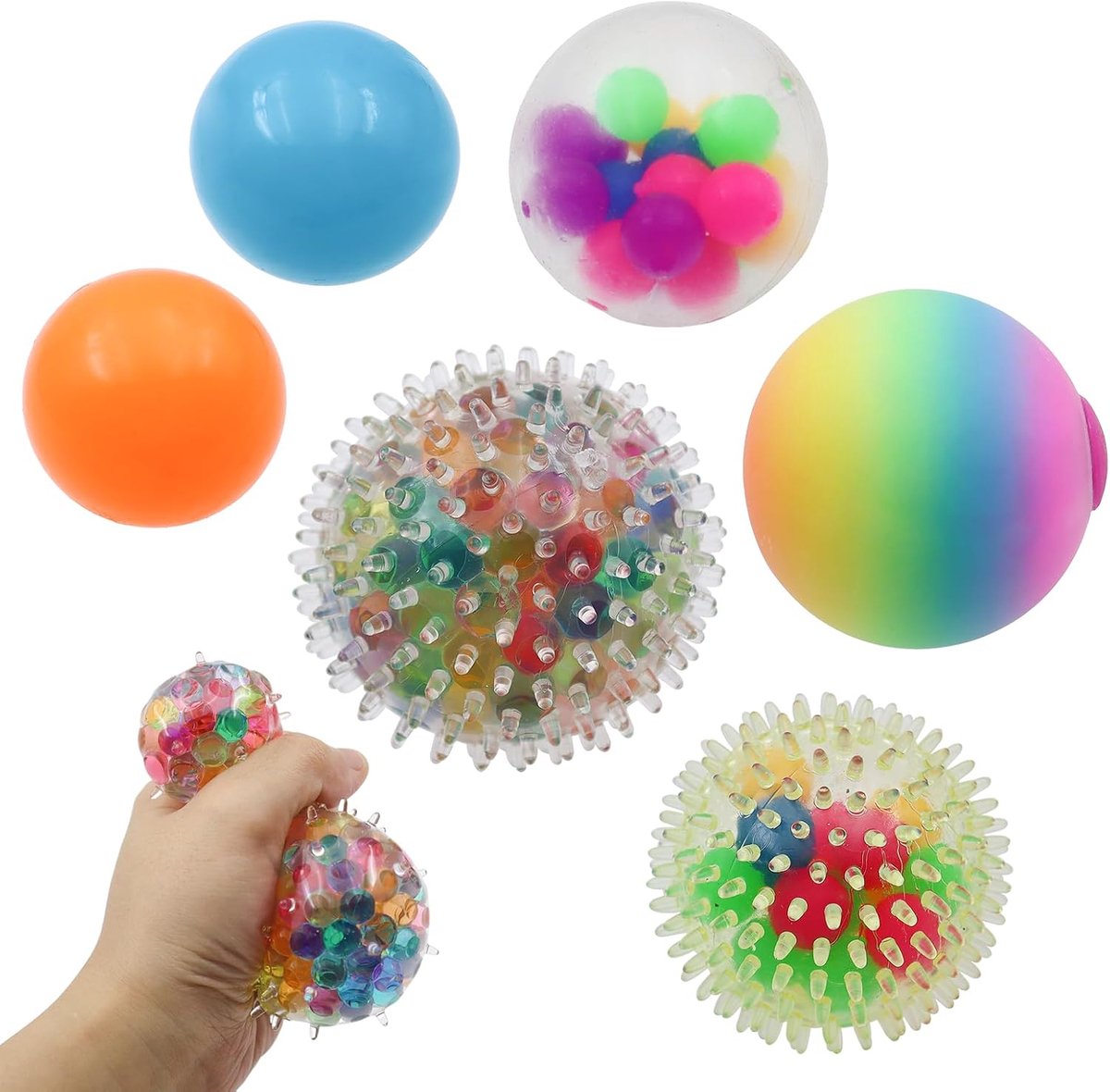 6 stuks stressballen, regenboog-knijpballen, anti-stress bal met waterparels, squishy stressbal, voor kinderen en volwassenen, kalmerend bij ADHD en angst