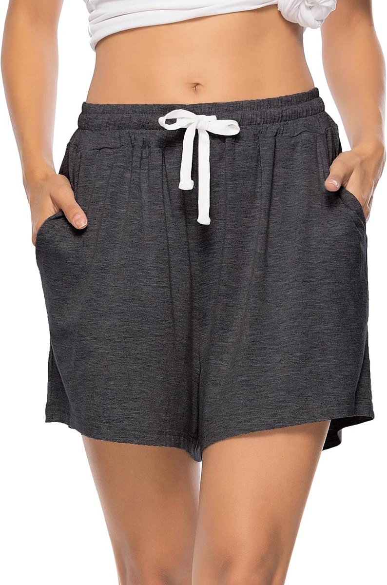 Katoenen Pyjamabroek voor Dames, Nachtkleding, Korte Vrijetijdsbroek met Zakken en Trekkoord.