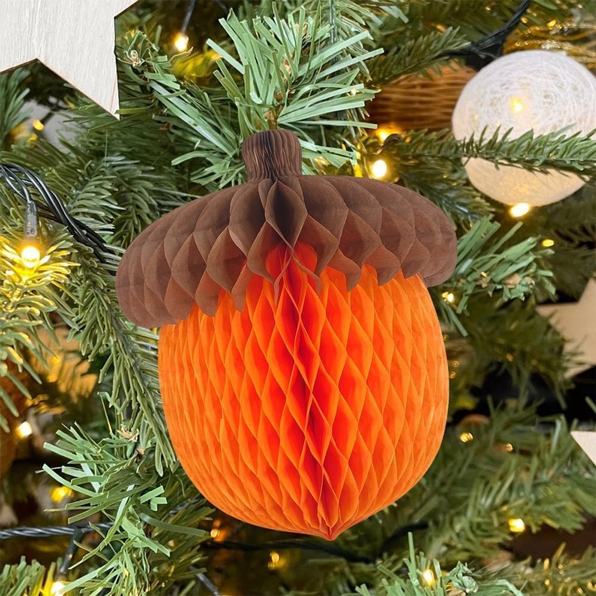 Set van 6 3D-kwastdecoraties om op te hangen voor Kerstversiering, Kerstboom Decoratie, Thanksgiving, Honingraatbal voor Herfst, Eekhoorn-themadecoraties
