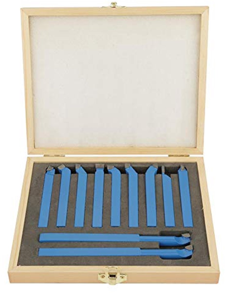 11-delige hardmetalen puntsnijgereedschapset, draaibankgereedschap Frezen Snijden Draaigereedschapset, universeel 8 * 8 mm draaibankgereedschap met houten koffer voor halfautomatische en automatische draaibanken