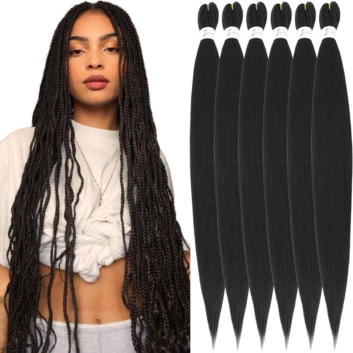 36 inch Long Braiding Hair Extensions Pre Stretched 1B Natural Black Easy Braids 6 Packs Soft Knotless Yaki Straight Texture Kanekalon Synthetic Fiber Hair for Braiding(1B)