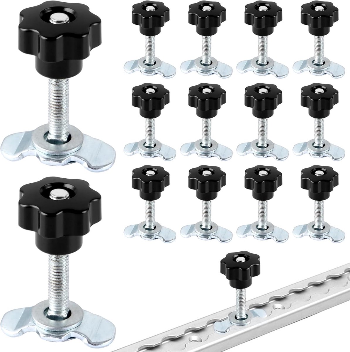 Schroeffiting airlinerail, M8 x 60 mm, zwart, stergreep, airline-schroefverbinding accessoires, eindmontage voor sjorrails, 500 daN, gegalvaniseerde schroefverbinding voor airline, 14 stuks