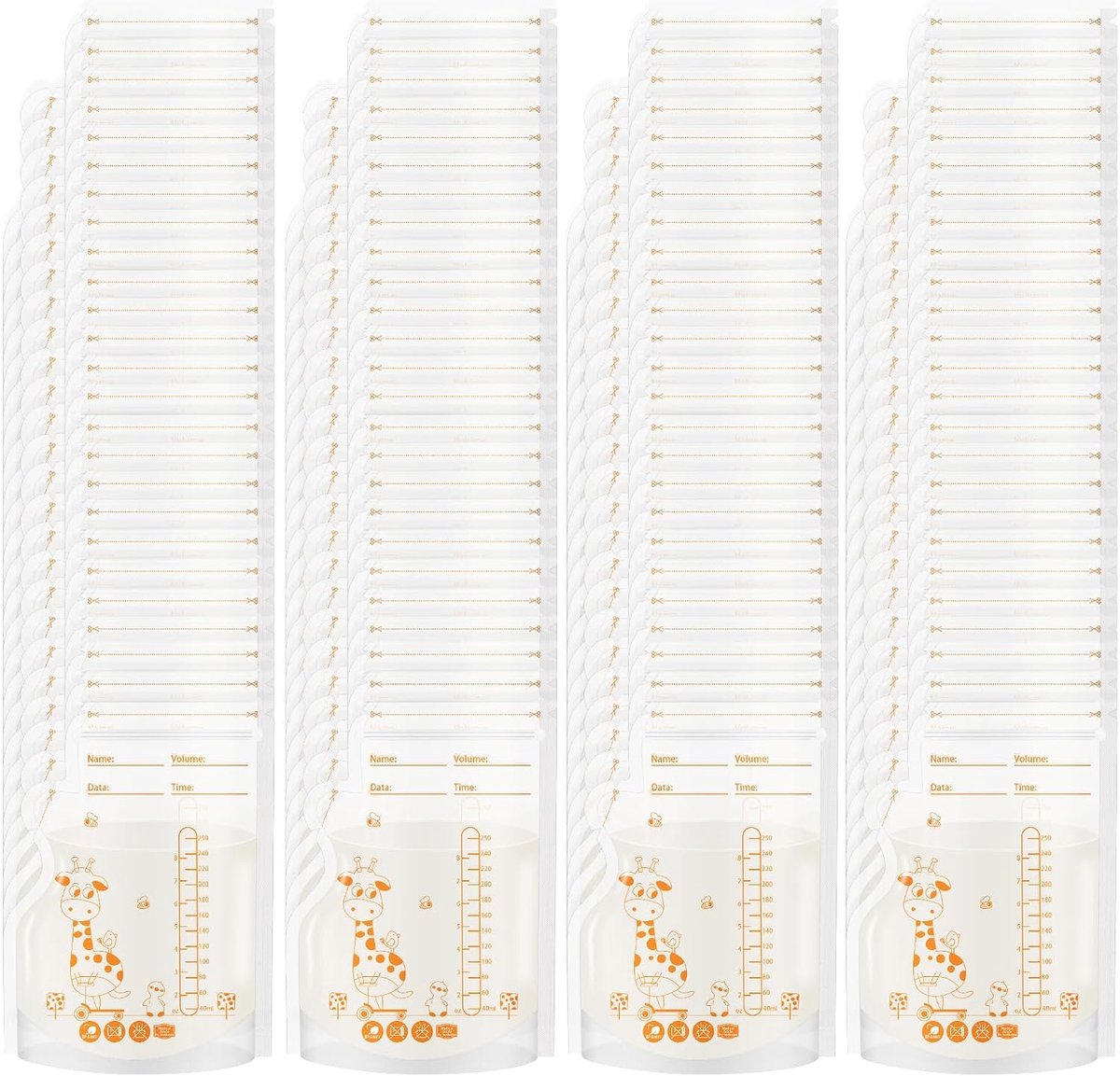 Opbergzakken voor moedermelk, 130 stuks, 250 ml, platte of staande borstmelkverzamelzakjes, moedermelk opbergzakken, moedermelk voor koelkast of vriezer, moederschap borstvoeding benodigdheden